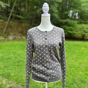 Ann Taylor Poka Dot Long Sleeve Gray Cardigan - S